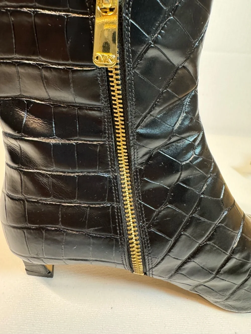 MICHAEL Michael Kors Black Croc Leather Square Toe Boots 7.5